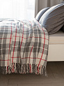 Покрывало 200x220см DE'NASTIA клетка серый/белый хлопок 000000000001229649