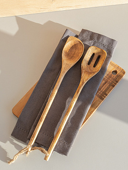 Ложка сервировочная/для приготовления 35x6см DE'NASTIA скошенный край коричневый манго 000000000001229608