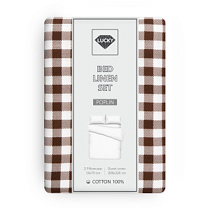 Комплект постельного белья Евро LUCKY (пододеяльник, наволочки 50х70см-2шт) клетка мелкая коричневый поплин хлопок 100% 000000000001217130