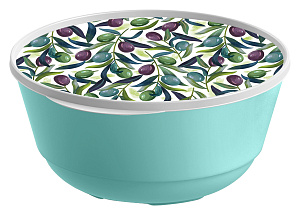 Миска 3л IDILAND Bergamo с крышкой с декором зеленый пластик 000000000001218688