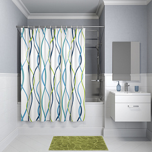 Штора для ванной комнаты IDDIS. 100% Полиэстер, плотность - 80 г/м2, размер 180-180 cм (в*ш), водозащитная пропитка, пластиковые люв 000000000001192792