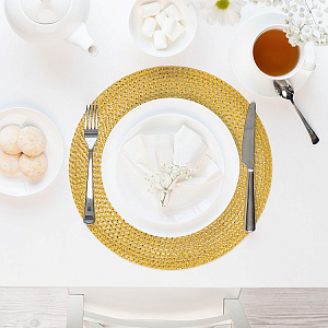 Салфетка сервировочная 38см LUCKY круглая блестящая золото полиэстер 000000000001208020