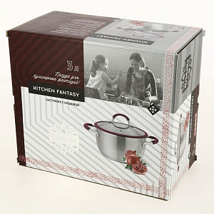 Кастрюля из нержавеющей стали,стеклянная крышка с пароотводом и силиконовым ободком, ручки с силиконом 3л KITCHEN FANTASY Cristell C 000000000001192856