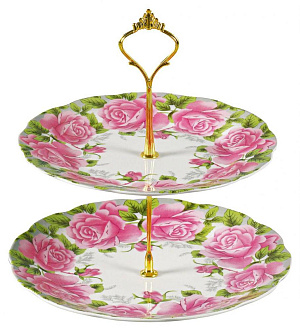 Фруктовница 2-х ярусная подарочная упаковка фарфор блюдо 180мм 230мм Сад   Флора Olaff 124-01097 000000000001197827