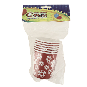 Стакан бумажный 6шт СФЕРА со снежинками красный 000000000001181699
