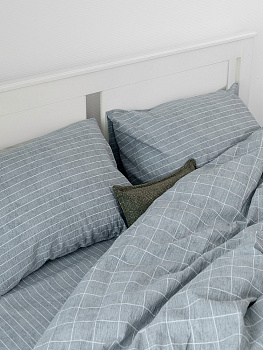 Комплект постельного белья 1,5спDE'NASTIA(пододеяльник 145х210см, простыня 150х215см, наволочки 50x70см-2шт) Идиллия Полоска/Клетка серый жатый хлопок 000000000001227511