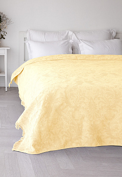 Покрывало 150x200см LUCKY Листья с бахромой желтое 100% хлопок 000000000001212553