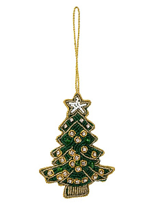 Декоративное украшение 10см DE'NASTIA Елка зеленый бисер/поролон 000000000001229687