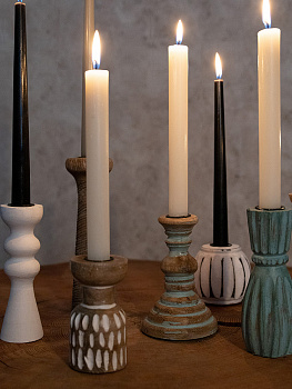 Подсвечник 5x5x13см DE'NASTIA бирюзовый дерево манго 000000000001230455