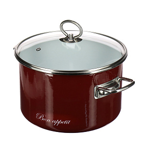 Кастрюля 5,5л VITROSS Белые цветы цилиндрическая форма вишнёвый эмалированная сталь 000000000001114768