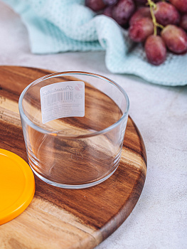 BASIC Контейнер 220мл 8,5х8,5х6см PASABAHCE оранжевая крышка стекло 000000000001158124