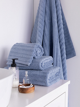 Полотенце махровое 100x150см DE'NASTIA Узкая Волна 500гр синий хлопок 000000000001211691