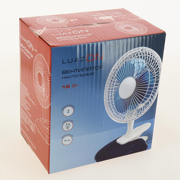 Вентилятор LUAZON HOME LOF-04 настольный 15Вт 15см 2режима бело-голубой 4021009 000000000001205704