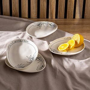 Набор тарелок десертных 4шт 19,5x15,5x2см DE'NASTIA Оливки черно-белый фарфор 000000000001225121
