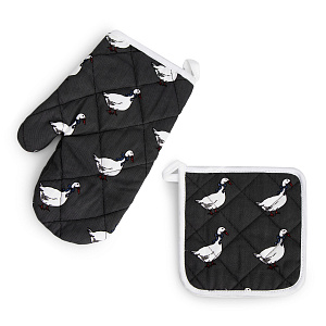 Набор кухонный (рукавица 18х26см + прихватка 17х17см) СОФТИ Гуси графит хлопок 100% 000000000001218595