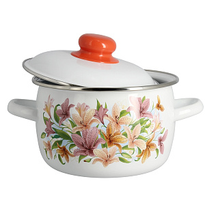 Кастрюля 2л СТАЛЬЭМАЛЬ Лилии сферическая форма эмалированная сталь 000000000001114775