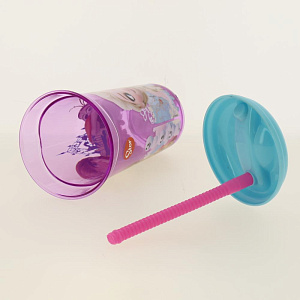 Стакан пластиковый 400мл с соломинкой и крышкой прозрачный Холодное сердце Цветы Stor 265193/86831 000000000001193188