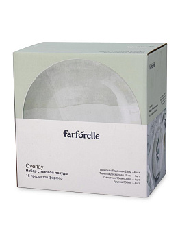 Набор столовой посуды 16 предметов FARFORELLE Overlay (обеденая 23см-4шт/десертная 18см-4шт/салатник 18см-4шт/кружка 300мл-4шт) фарфор 000000000001229496