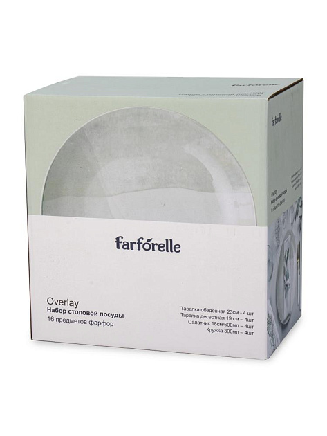 Набор столовой посуды 16 предметов FARFORELLE Overlay (обеденая 23см-4шт/десертная 18см-4шт/салатник 18см-4шт/кружка 300мл-4шт) фарфор 000000000001229496
