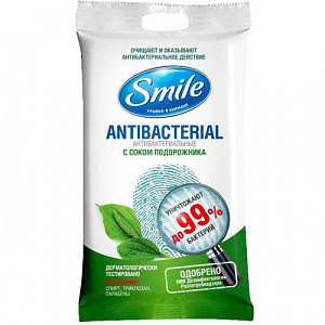 Салфетки влажные 15шт SMILE Antibacterial с подорожником D пантенолом 000000000001165403