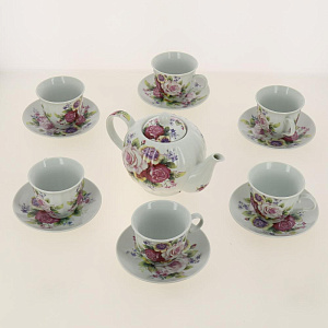 Набор чайный (13) 6 чашек 250мл+6 блюдец+чайник 1000мл, подар.уп ,CM-F13-SGB-029 000000000001170027