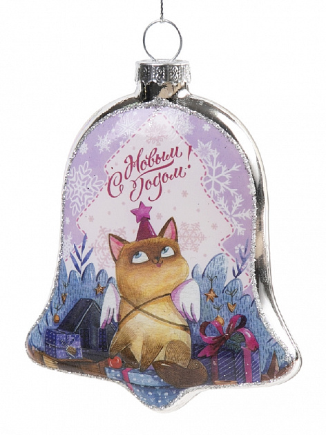 Новогоднее подвесное украшение Котик на Подарках из стекла / 7х1,5х8 см арт.80378 000000000001191409