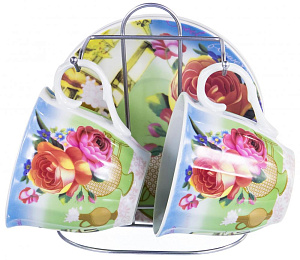 Сервиз чайный 4 предмета (чашки 220мл) OLAFF Ваза цветы Флора подставка подарочная упаковка фарфор 000000000001197826