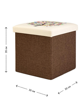 Пуфик куб 35х35х35см складной этно дерево бежево-коричневый лен 000000000001226422