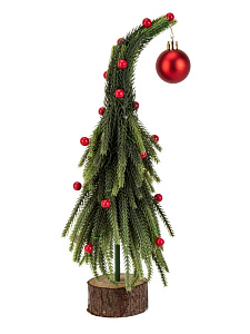 Ель искусственная 30см с красным шариком литая PE/дерево 000000000001228068