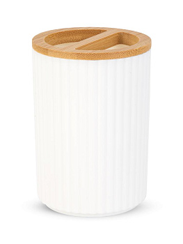 Держатель для зубных щеток 7,6х7,6х11см белый полипропилен/бамбук 000000000001226609