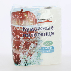 Полотенце бумажное 2 рулона 1 слой НОВАЯ ЛИНИЯ Белое первичная целлюлоза 000000000001214929