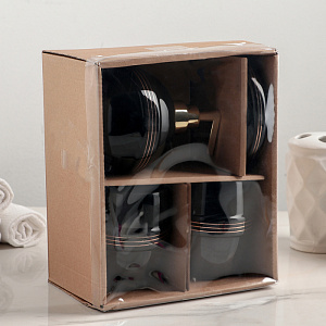 Набор для ванной 4 предмета Бесконечность мыльница дозатор для мыла 2стакана черный керамика 000000000001211488