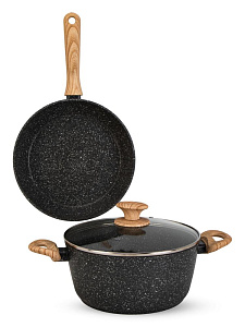 Набор посуды для приготовление 3 предмета (сковорода 24см/кастрюля 6л/крышка 24см) серый алюминий 000000000001229788