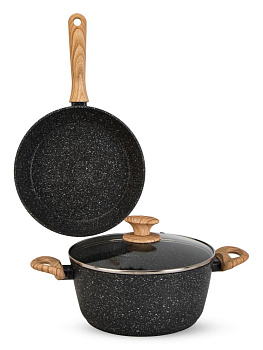 Набор посуды для приготовление 3 предмета (сковорода 24см/кастрюля 6л/крышка 24см) серый алюминий 000000000001229788