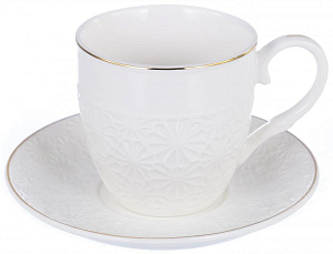 Набор кофейный 12 предметов (чашка 100мл-6шт/блюдце-6шт) белый с золотом подарочная упаковка 101-01008 000000000001177535