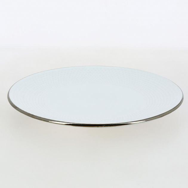 Тарелка сервировочная 27,1см LUCKY Тточки металлическая кайма белый керамика 000000000001211230