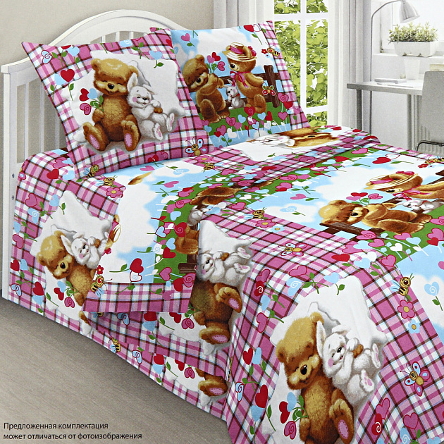 Комплект постельного белья 1,5-спальный Сладкие сны Мишка и зайчик 100%хлопок поплин 110гр/м рисунок 1575 000000000001176748