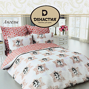 Комплект постельного белья евро DE'NASTIA Ангелы сатин 50х70см-2шт пл.125гр/м2 C010605 000000000001169054
