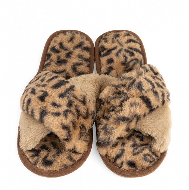 Туфли домашние-тапки р.36-37 LUCKY Леопард накрест коричневый искусственный мех полиэстер 000000000001214538