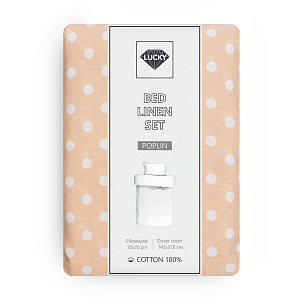 Комплект постельного белья 1,5сп LUCKY (пододеяльник, наволочка 70х70см-1шт) горошек бежевый поплин хлопок 100% 000000000001217155