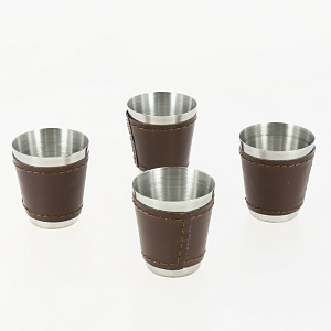 Набор рюмок 4шт х 30мл рюмка7х4см искусственная кожа нержавеющая сталь 000000000001211110