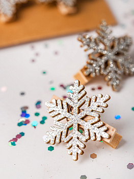 Украшение декоративное Прищепка Снежинка 14х12х2см в ассортименте дерево 000000000001208288