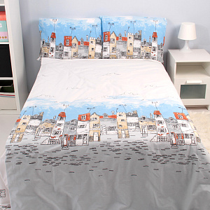 Комплект постельного белья Город Волшебная Ночь, 1.5 спальный, 2 наволочки 70?70 см, х/б 000000000001129395