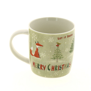 Кружка 380мл КОРАЛЛ Заснеженный лес бочка низкая 000000000001180146