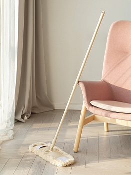 Швабра 70-130см DE'NASTIA ручка телескоп насадка Soft бежевый сталь/микрофибра 000000000001222328