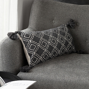 Подушка декоративная 30х60см DE'NASTIA тафтинг барокко на молнии с кисточками графит полиэстер/хлопок/вискоза 000000000001226982