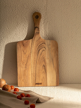 Доска разделочная 45x25x1,5см DE'NASTIA вытянутая ручка акация 000000000001221812