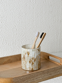 Стакан для зубных щеток 300мл 8,3x8,3x10см DE'NASTIA мозаика мрамор золотой/белый стекло 000000000001229623