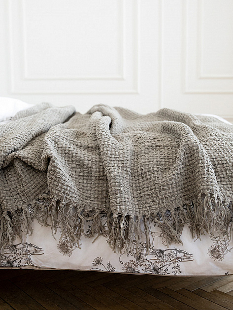 Плед 150x200см DE'NASTIA плетеный серый хлопок/шенилл 000000000001230285