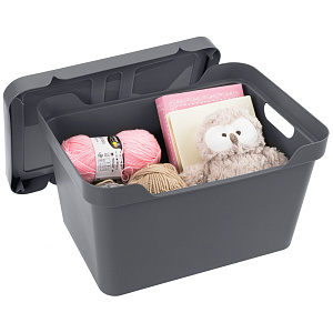 Ящик 38х27,6х22см 18л ECONOVA LUXE универсальный с крышкой серый пластик 000000000001206129